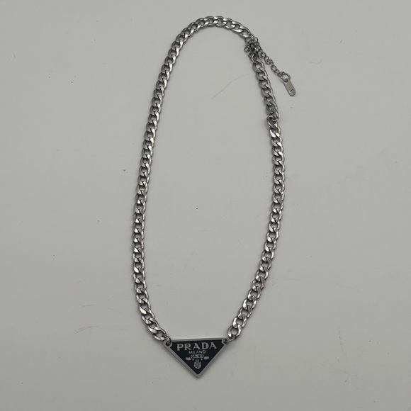 Repurposed/Upcycled Designer white Silver (PRADA) Charm Necklace - Picture 1 of 4